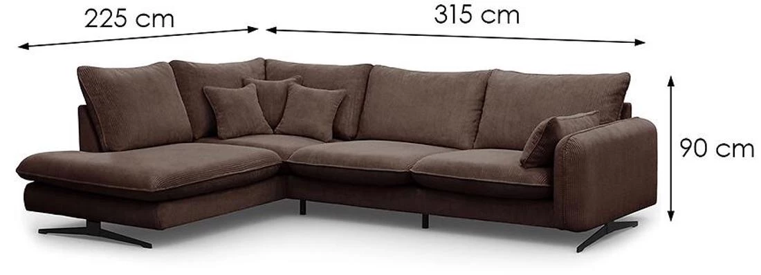 Prince L Poso 06 ugaona garnitura 315x225x90 cm smeda leva