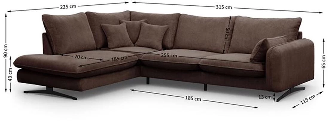 Prince L Poso 06 ugaona garnitura 315x225x90 cm smeda leva