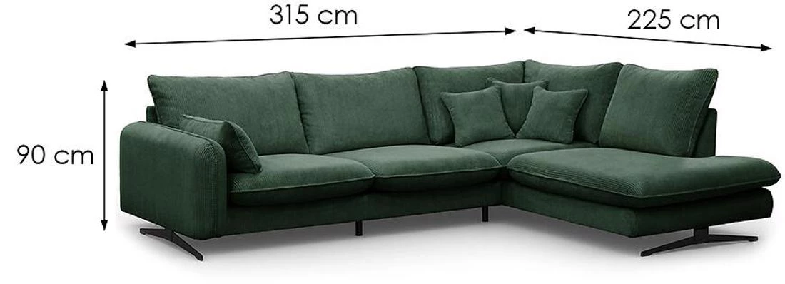 Prince L Poso 14 kutna garnitura 315x225x90 cm zelena desna