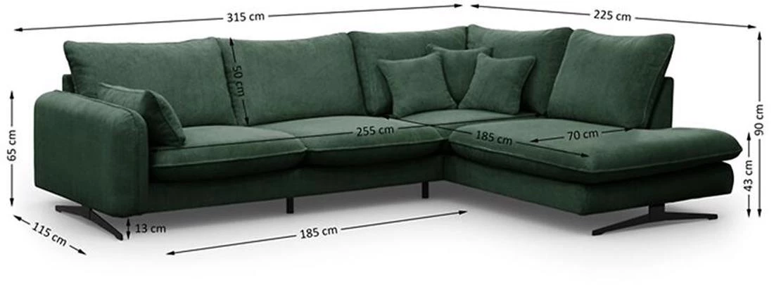 Prince L Poso 14 kutna garnitura 315x225x90 cm zelena desna