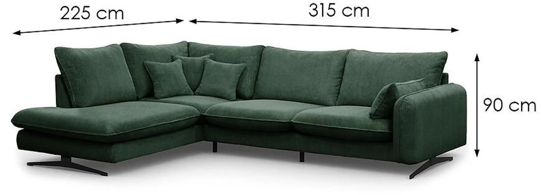 Prince L Poso 14 kutna garnitura 315x225x90 cm zelena leva