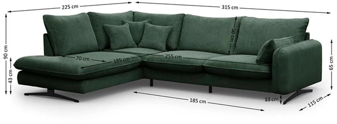 Prince L Poso 14 kutna garnitura 315x225x90 cm zelena leva