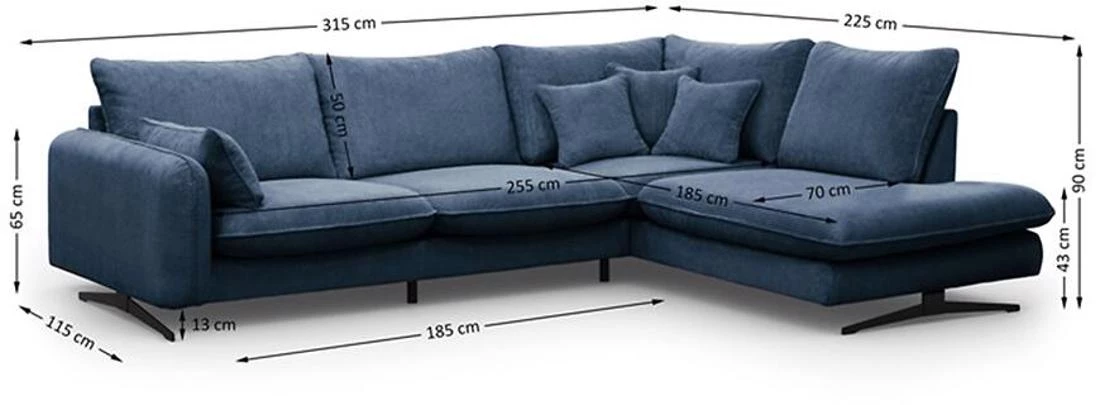 Prince L Poso 05 kutna garnitura 315x225x90 cm plava desna