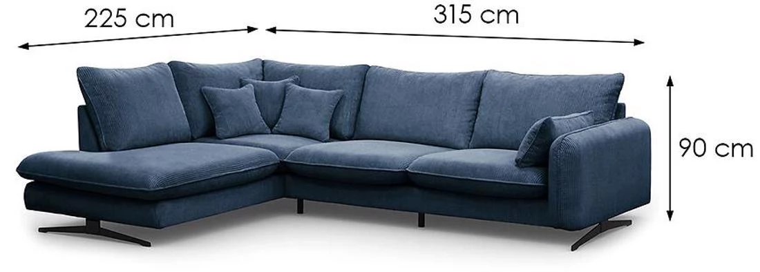 Prince L Poso 05 kutna garnitura 315x225x90 cm plava leva
