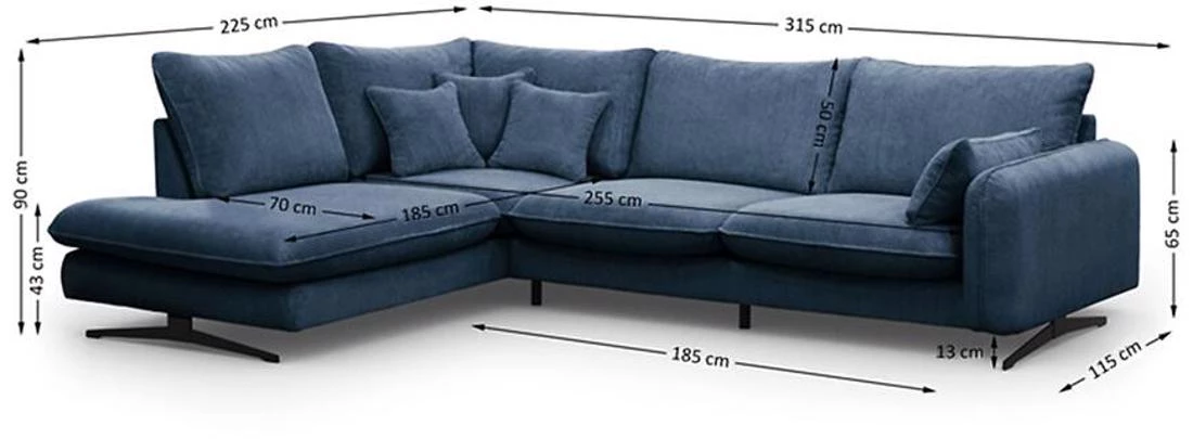 Prince L Poso 05 kutna garnitura 315x225x90 cm plava leva