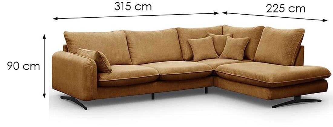 Prince L Poso 01 kutna garnitura 315x225x90 cm senf desna