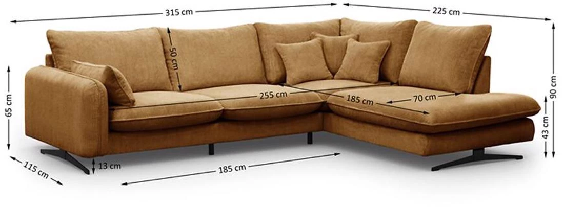 Prince L Poso 01 kutna garnitura 315x225x90 cm senf desna