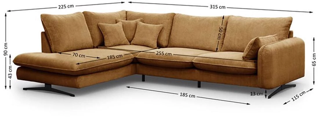 Prince L Poso 01 kutna garnitura 315x225x90 cm senf leva