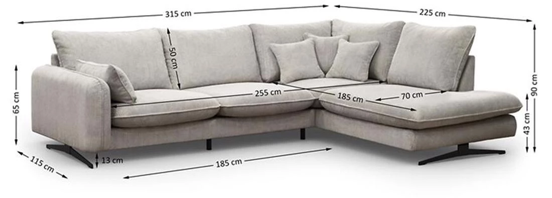 Prince L Poso 100 kutna garnitura 315x225x90 cm bež desna