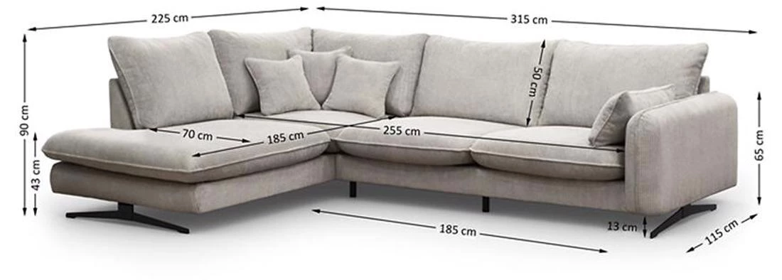 Prince L Poso 100 kutna garnitura 315x225x90 cm bež leva