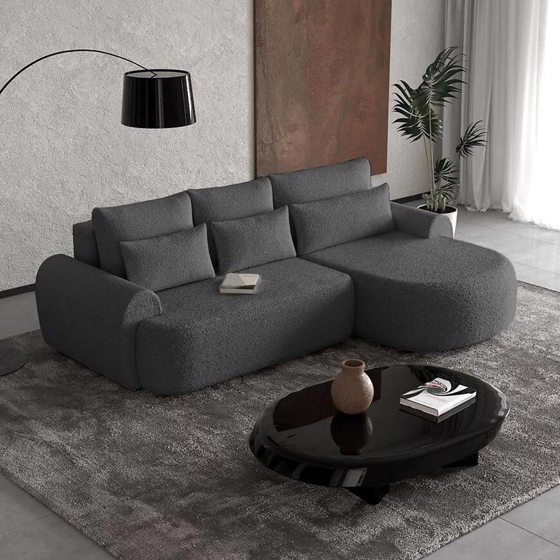 Olivio Premium L Catch Me 26 ugaona garnitura sa ležajem i prostorom za odlaganje 266x170x87 cm siv