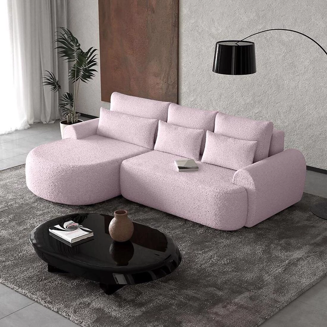 Olivio Premium L Catch Me 21 ugaona garnitura sa ležajem i prostorom za odlaganje 266x170x87 cm roz