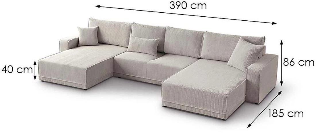 Primo U Poso 100 ugaona garnitura sa ležajem i prostorom za odlaganje 390x185x86 cm ugaona garnitura