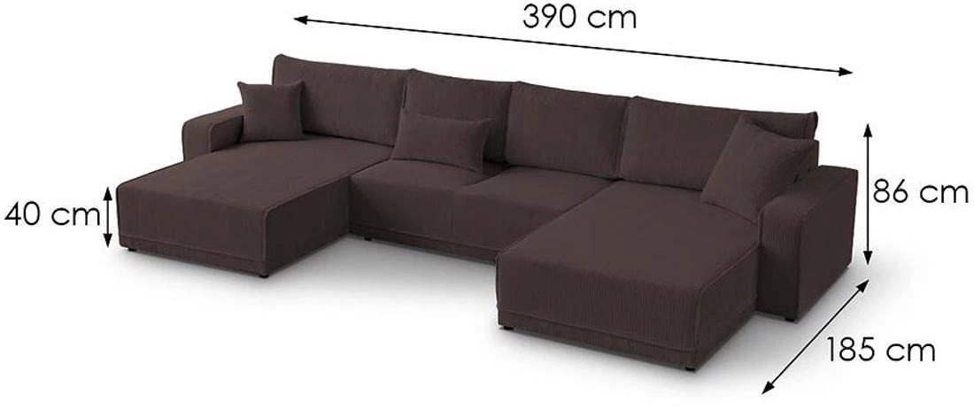 Primo U Poso 06 ugaona garnitura sa ležajem i prostorom za odlaganje 390x185x86 cm ugaona garnitura 