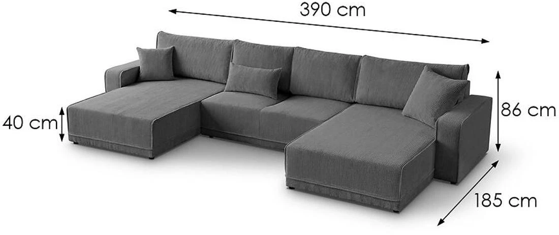 Primo U Poso 60 ugaona garnitura sa ležajem i prostorom za odlaganje 390x185x86 cm ugaona garnitura 