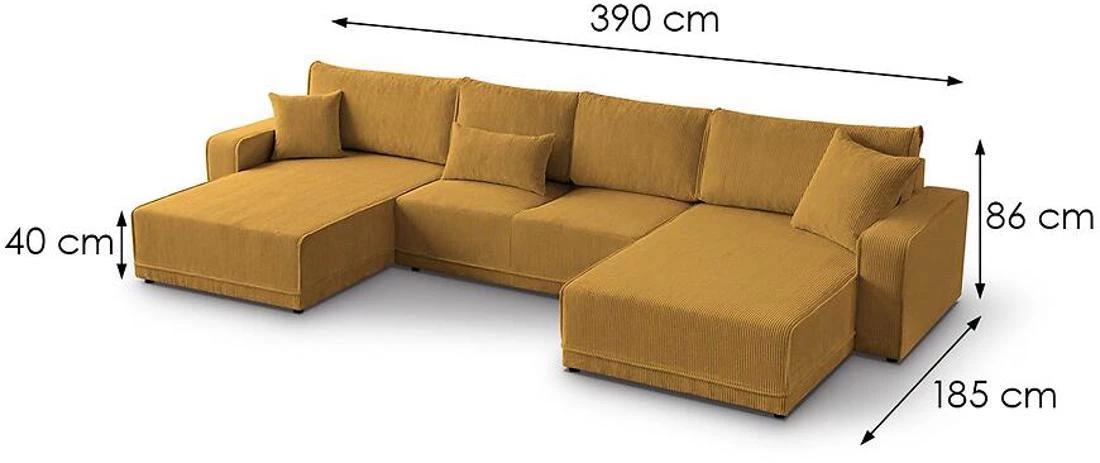 Primo U Poso 01 ugaona garnitura sa ležajem i prostorom za odlaganje 390x185x86 cm ugaona garnitura