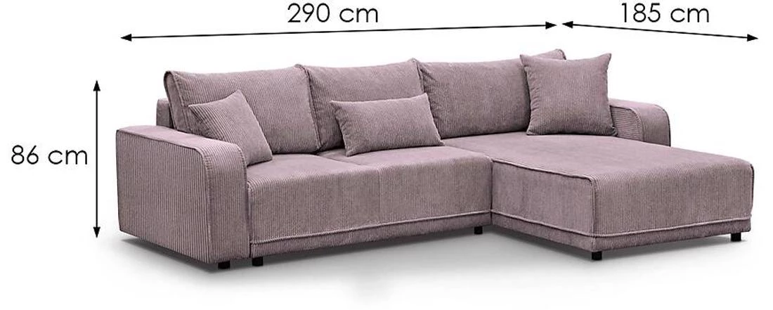 Primo L Poso 27 ugaona garnitura sa ležajem 290x185x86 cm roza desna
