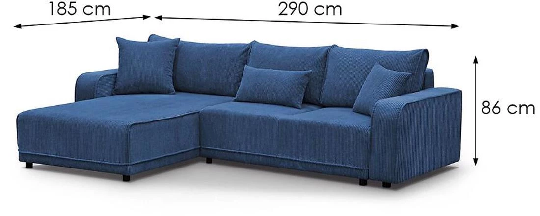 Primo L Poso 05 ugaona garnitura sa ležajem 290x185x86 cm plava leva