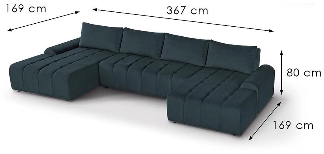 Costa U Vogue 13 ugaona garnitura sa ležajem 367x169x80 cm plava univerzalna