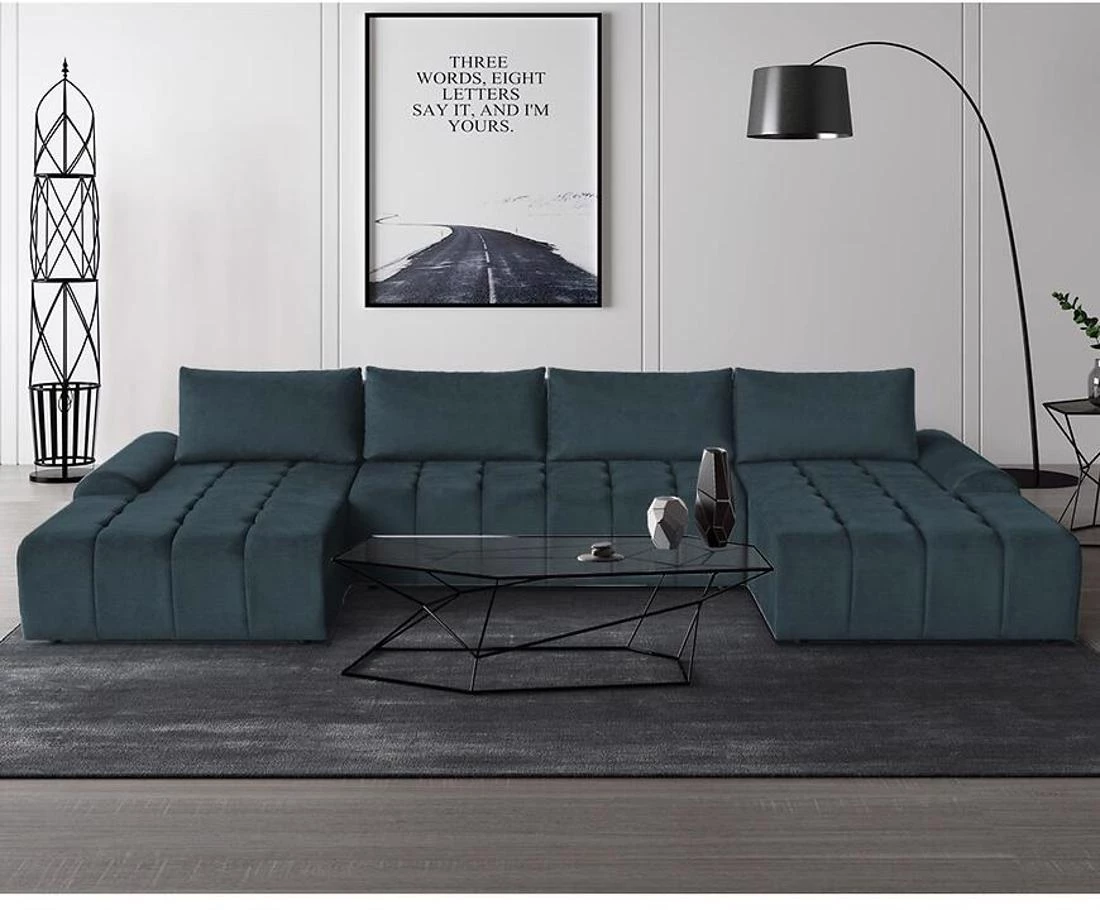 Costa U Vogue 13 ugaona garnitura sa ležajem 367x169x80 cm plava univerzalna