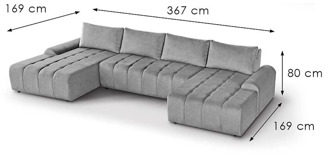 Costa U Vogue 14 ugaona garnitura sa ležajem 367x169x80 cm siva univerzalna