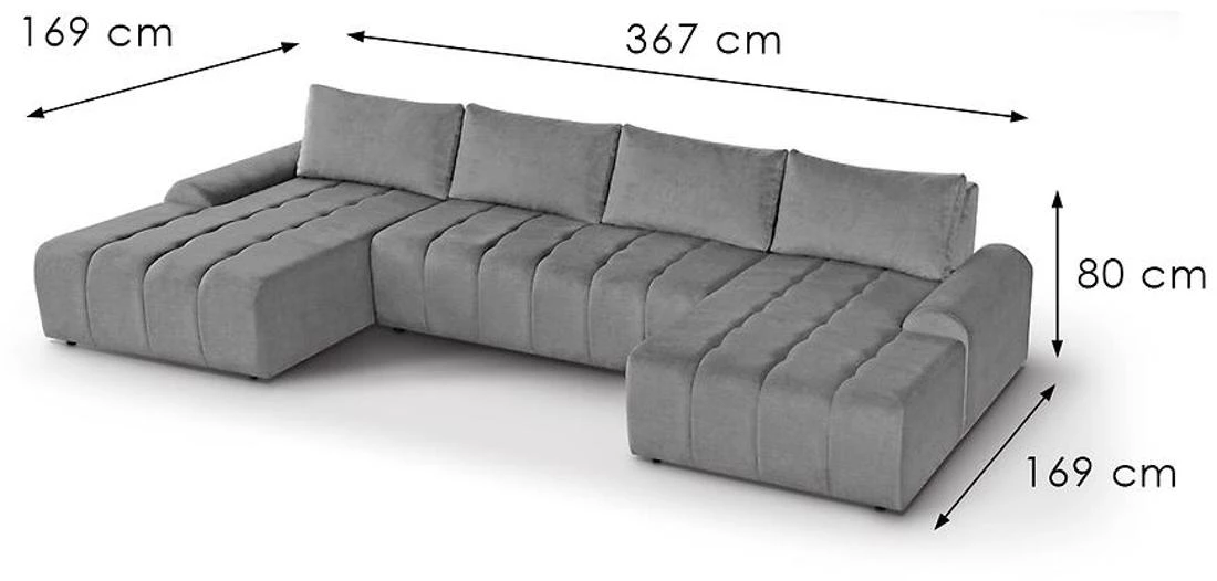 Costa U Vogue 15 ugaona garnitura sa ležajem 367x169x80 cm siva univerzalna