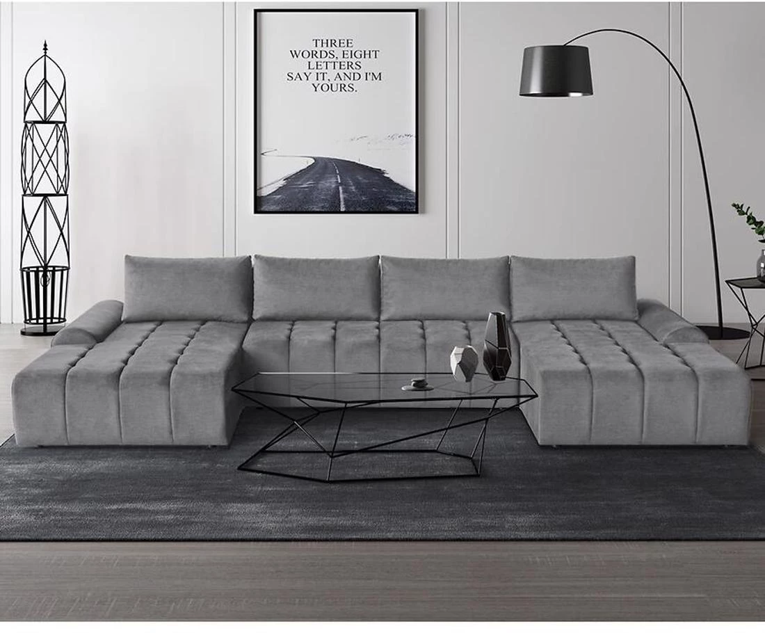 Costa U Vogue 15 ugaona garnitura sa ležajem 367x169x80 cm siva univerzalna