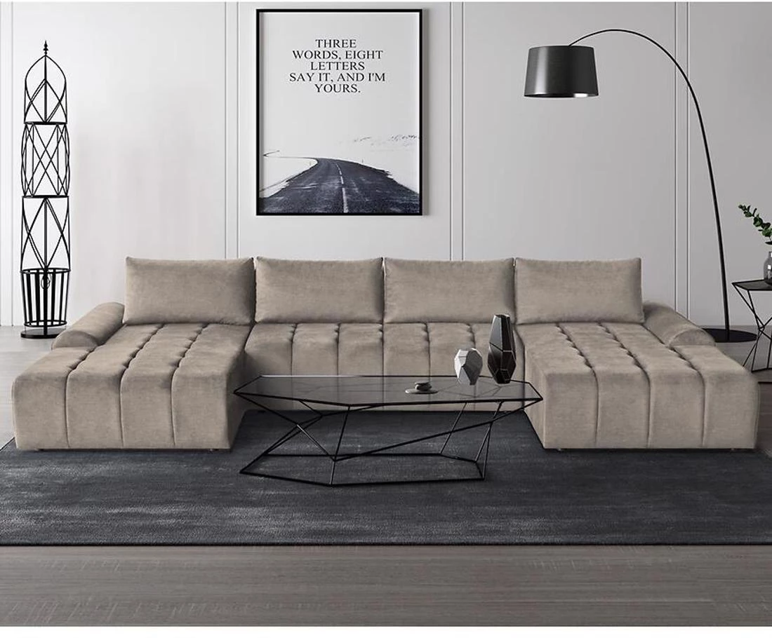 Costa U Vogue 04 ugaona garnitura sa ležajem 367x169x80 cm bež univerzalna