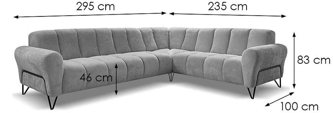 Volare L Vega 13 ugaona garnitura 295x235x190 cm siva leva