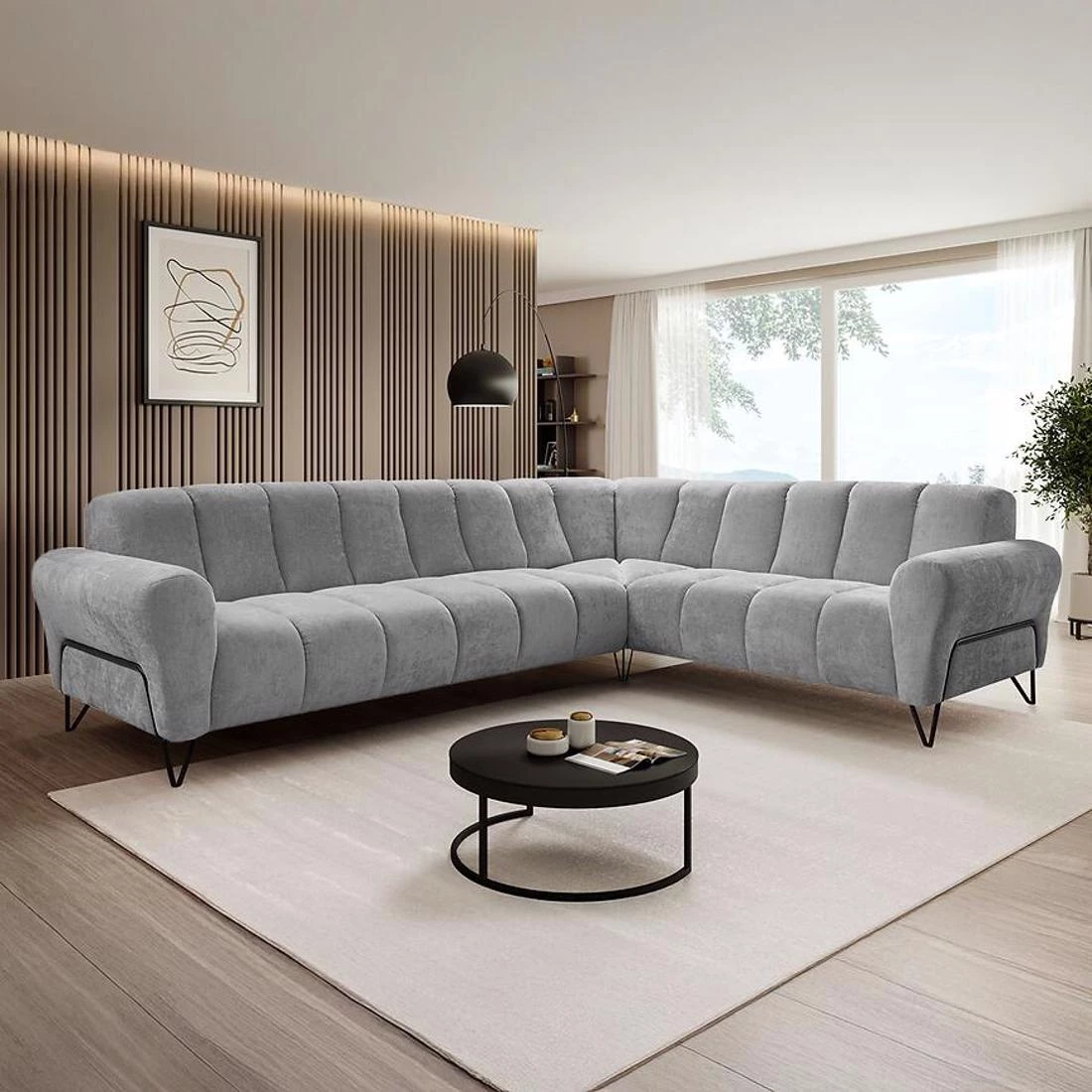 Volare L Vega 13 ugaona garnitura 295x235x190 cm siva leva
