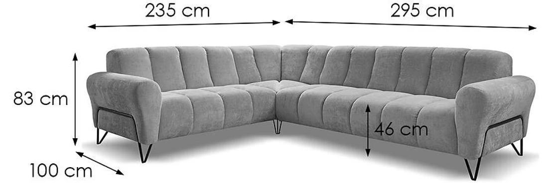 Volare L Vega 13 ugaona garnitura 295x235x190 cm siva desna