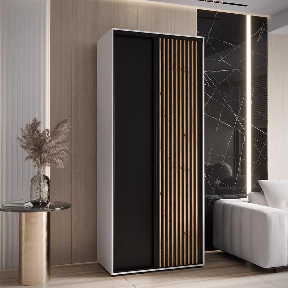Lanko klizni ormar 100x45x235,2 cm bela/crna