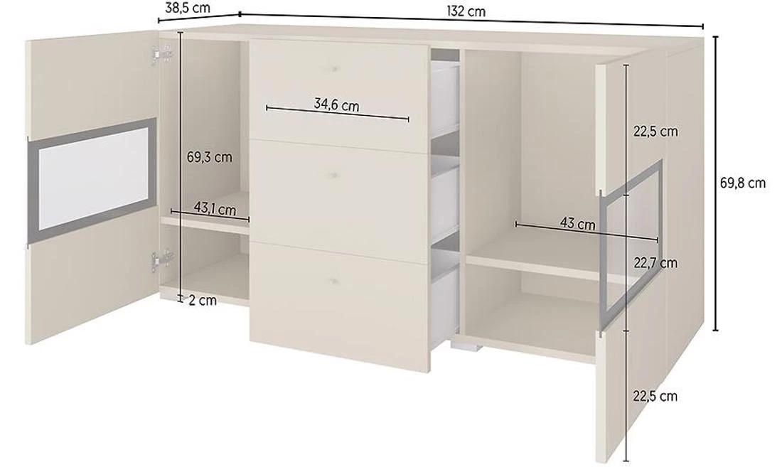 Baros komoda 132x39x70 bež
