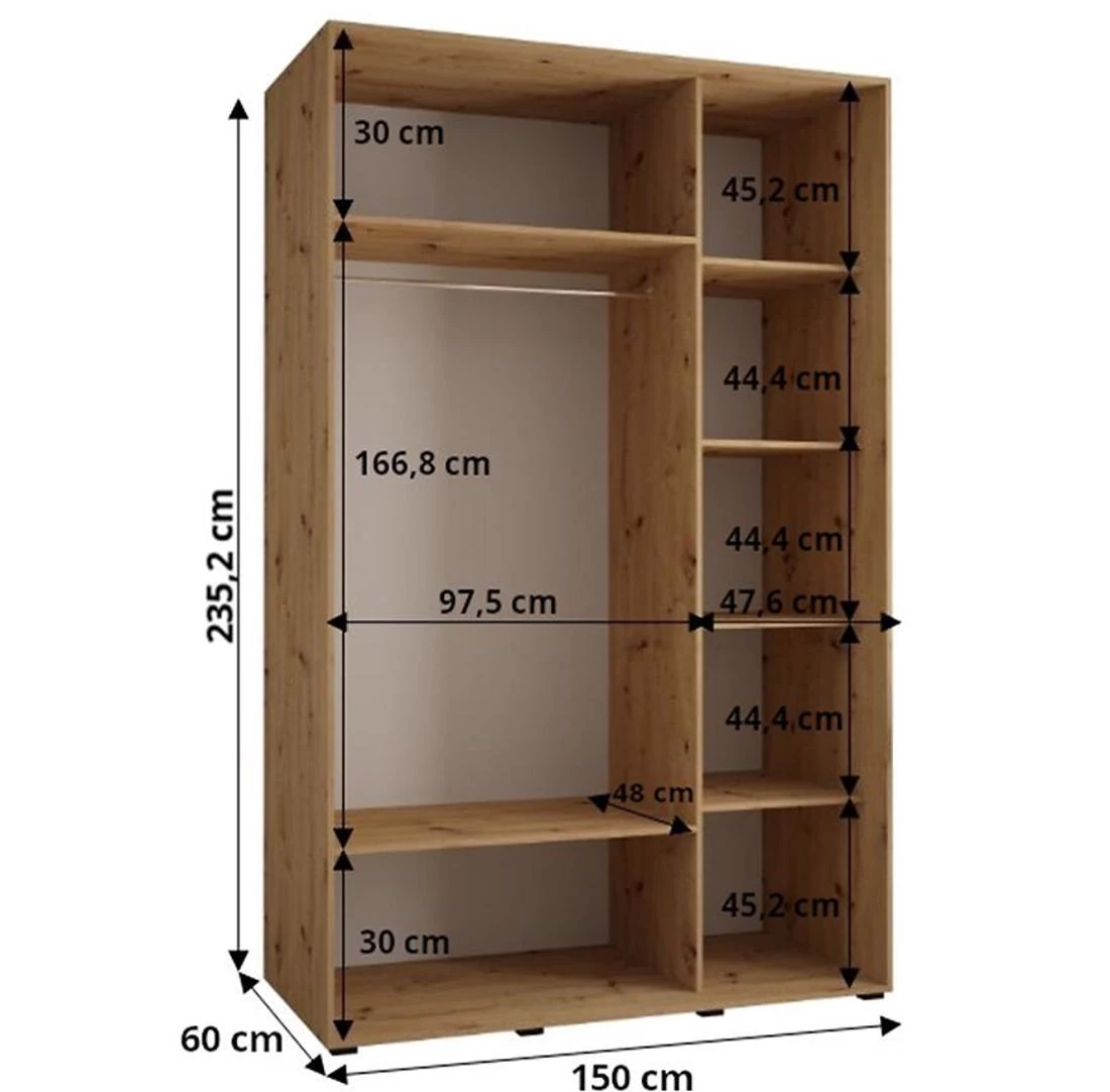Lanko klizni ormar 150x60x235,2 cm crna/bela