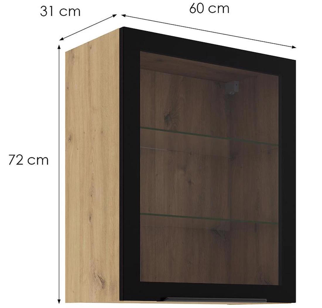 Kuhinjski ormaric - vitrina 60GS-72 1F 72x31x60 cm crna/artizan