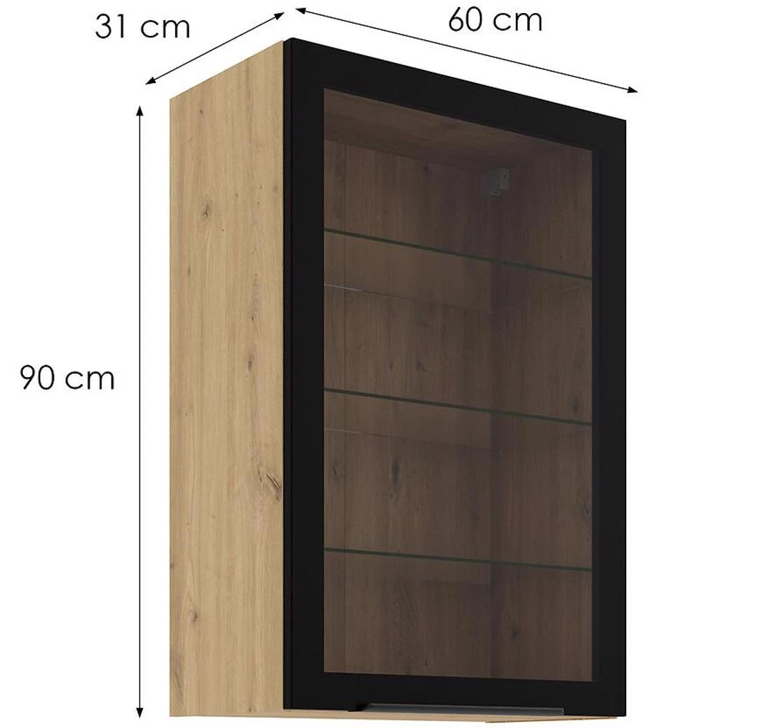 Kuhinjski ormaric - vitrina 60GS-90 1F 90x31x60 crna/artizan