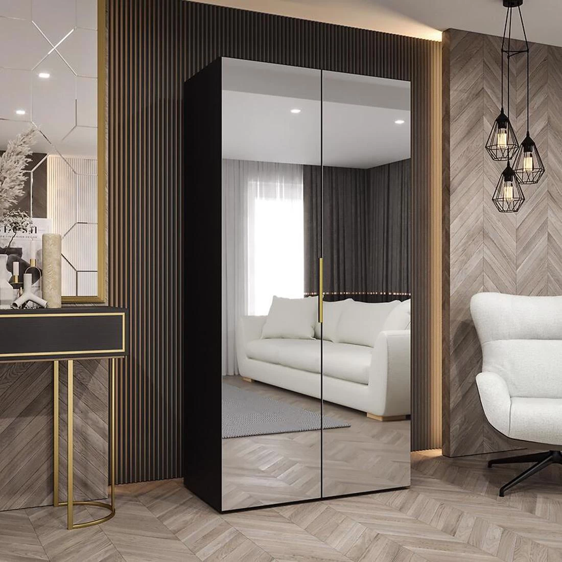 Marbella III garderober 100x50x202 cm crna/zlatna