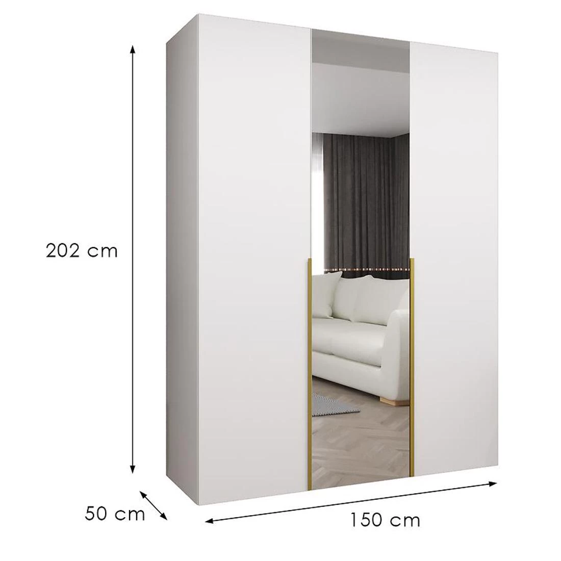 Alicante II garderober 150x50x202 cm bela/zlatna