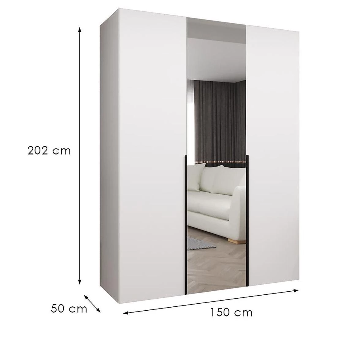 Alicante II garderober 150x50x202 cm bela/crna
