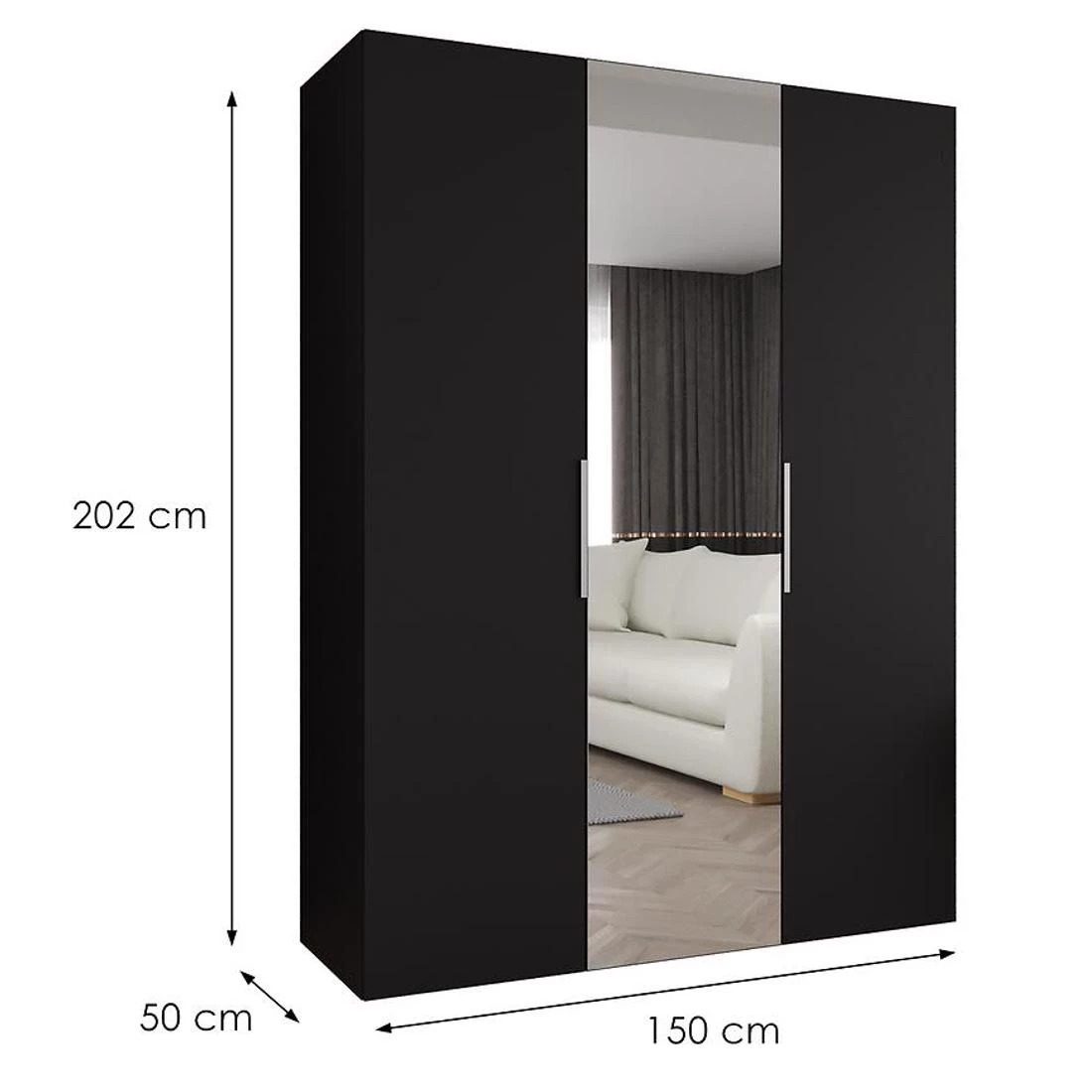 Marbella II garderober 150x50x202 cm crna/srebrna