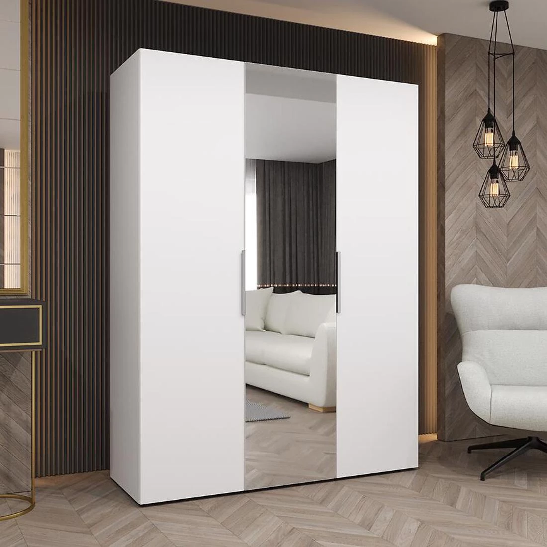 Marbella II garderober 150x50x202 cm bela/srebrna