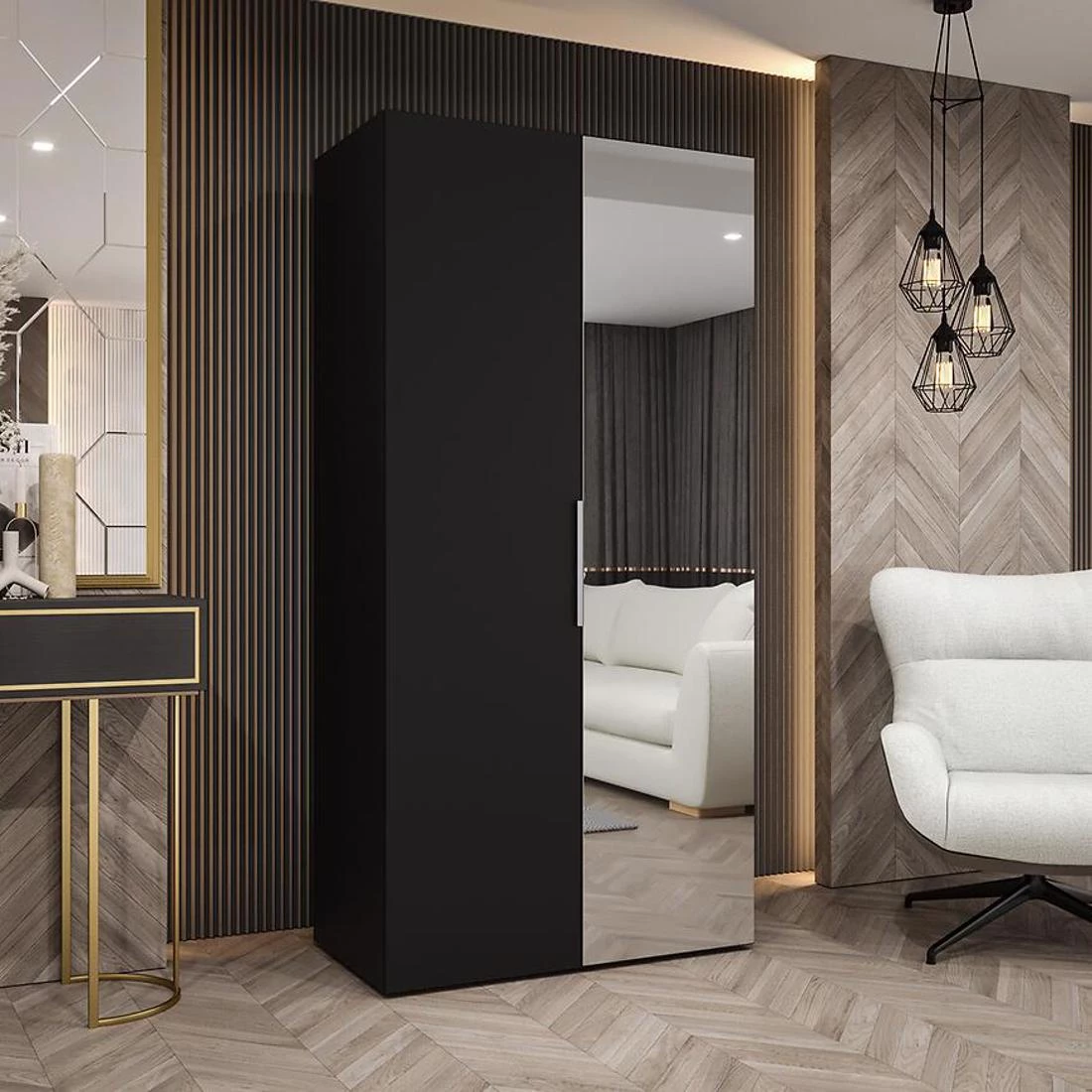 Marbella II garderober 100x50x202 cm crna/srebrna