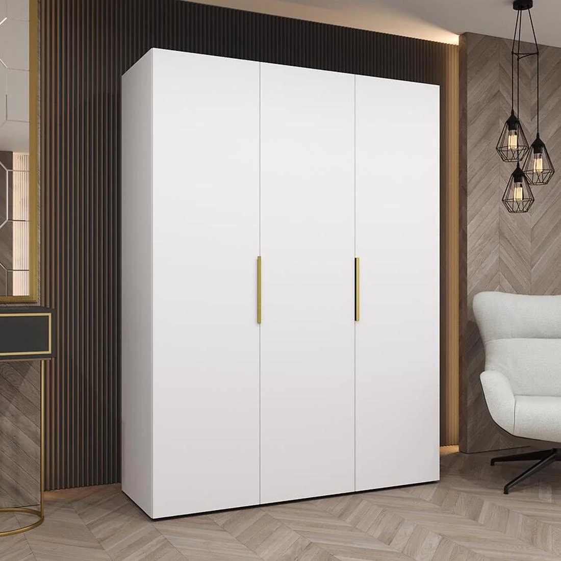 Marbella I garderober 150x50x202 cm bela/zlatna