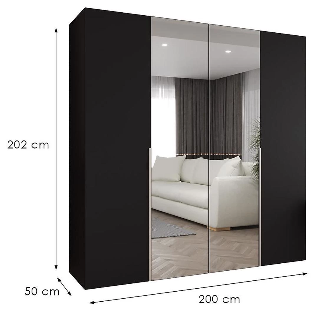 Alicante II garderober 200x50x202 cm crna/srebrna