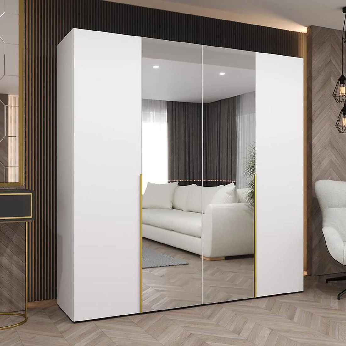 Alicante II garderober 200x50x202 cm bela/zlatna