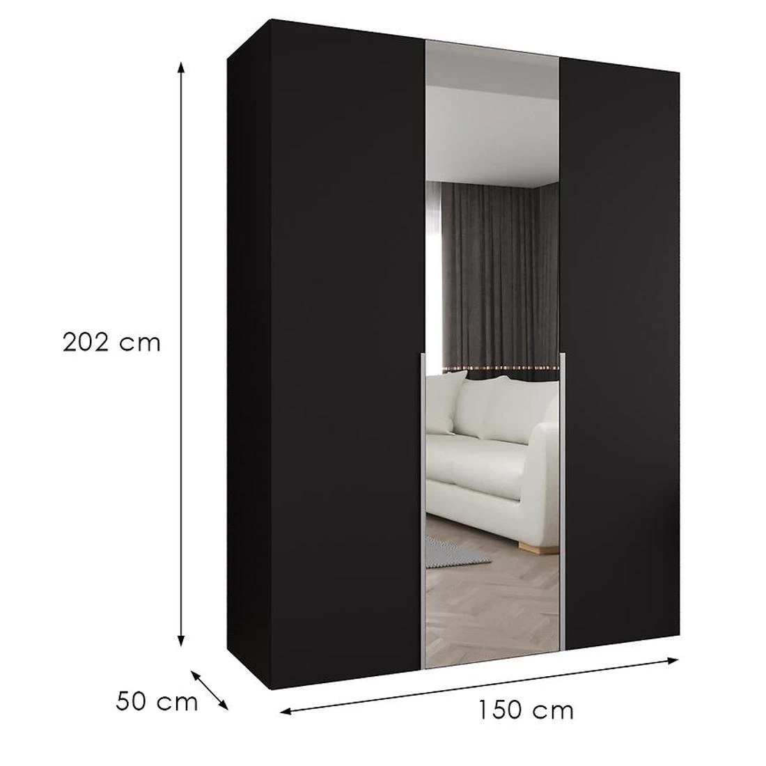 Alicante II garderober 150x50x202 cm crna/srebrna