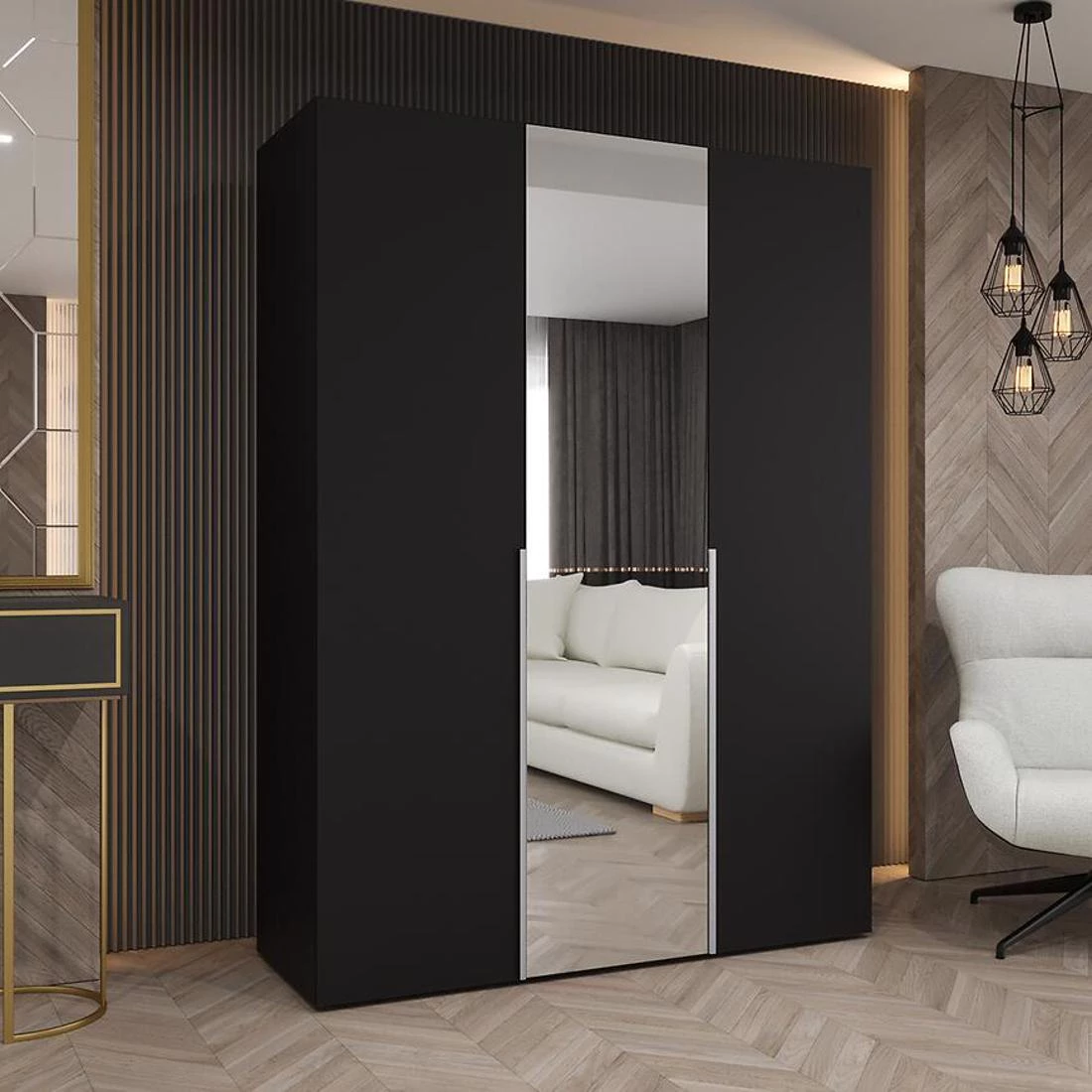 Alicante II garderober 150x50x202 cm crna/srebrna