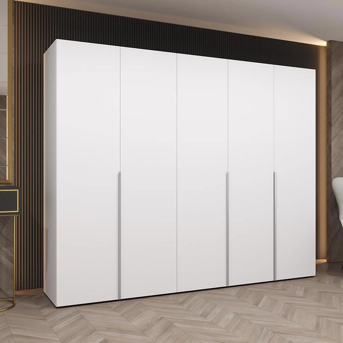 Alicante I garderober 250x50x202 cm bela/srebrna