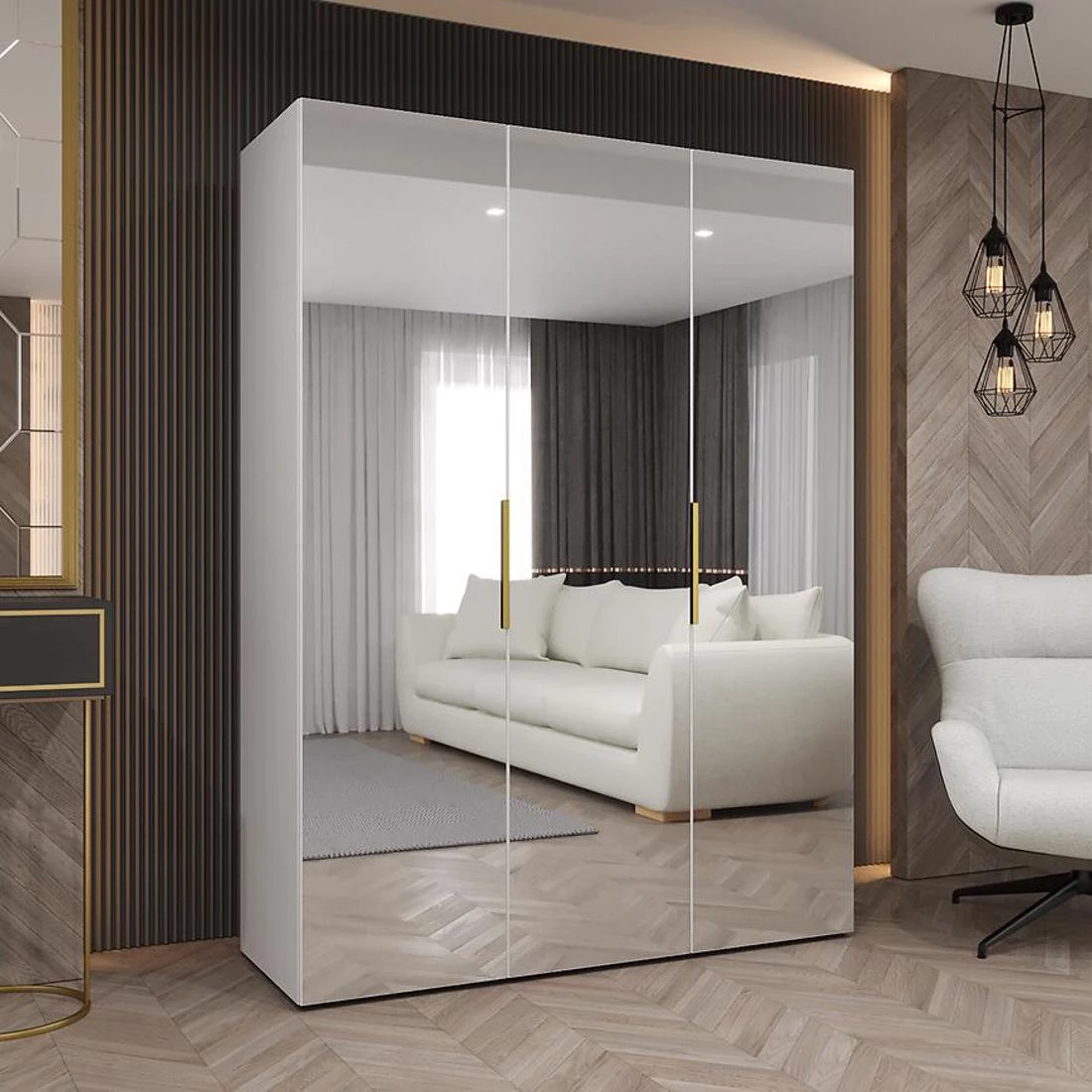 Marbella III garderober 150x50x202 cm bela/zlatna