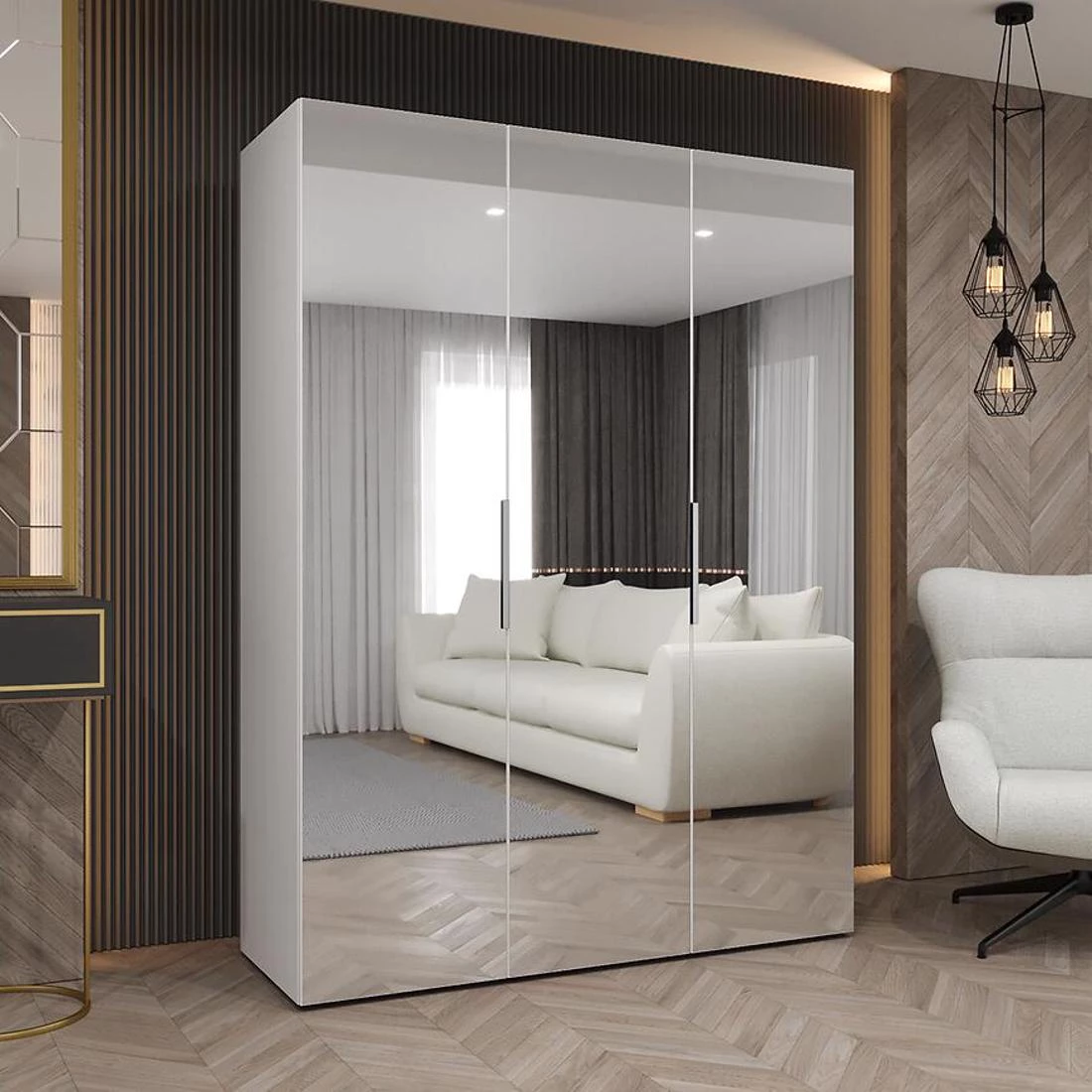 Marbella III garderober 150x50x202 cm bela/srebrna